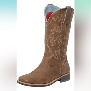 SheSole Women's Mid Calf Square Toe Cowgirl Western Cowboy Boots Brown-Size 8